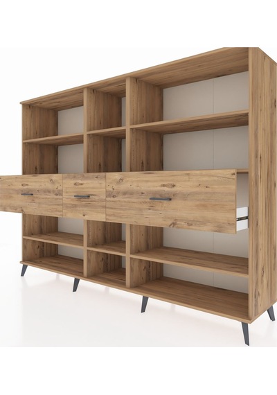 Hyperion Dolap 9 Raflı 3 Çekmeceli 220x44x163 Çam-çam Çam-çam