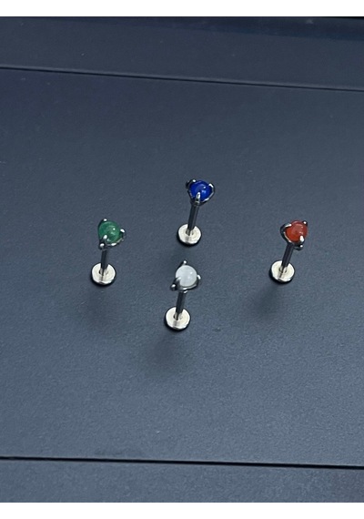316 L Cerrahi Çelik Pençe Modeli Doğal Lacivert Taşlı Kıkırdak Helix Tragus Piercingi Lacivert