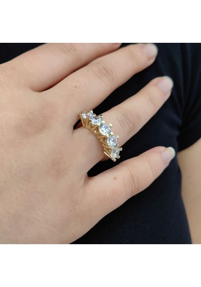 Chavin 5 Taş 3.75 Carat Taşlı 4.7 G Altın Zirkon Yüzük Du38