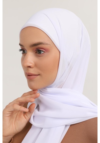 Altobeh Hazır Pratik Lüks Boru Boneli Şifon Şal Beyaz