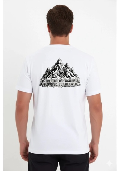 Barlashive Erkek T-shirt Nihilist Penguen Baskılı Bisiklet Yaka Kısa Kol Yazlık Tişört - Beyaz Çok Renkli