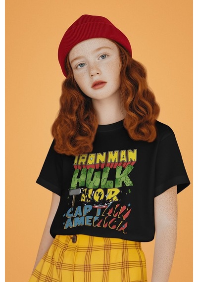 Sevbano Ironman, Hulk Thor, Kaptan Amerika Baskılı Unisex Avengers Film Ç SIYAH