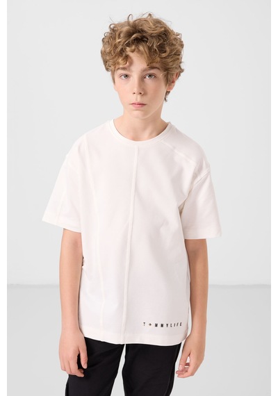 Tommylife Ekru Pamuklu Yumuşak Dokulu Oversize Basic Erkek Çocuk T-shirt - 11297 Ekru
