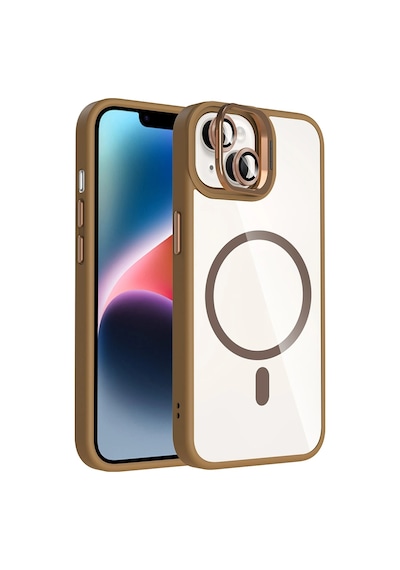 Apple   Uyumlu iPhone 13 Kılıf Standlı Ve  Kamera Lens li M-safe Şarj Özellikli Zore Etro Kapak Desert Titanyum