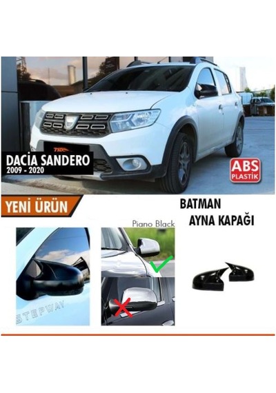 Dacia Sandero 2009-2020 Batman Yarasa Ayna Kapağı Piano Black Abs