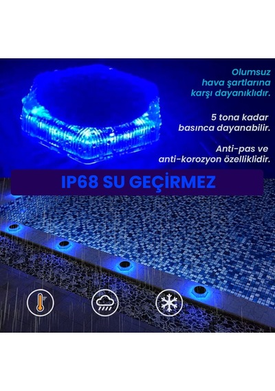 Upway 6'lı Güneş Enerjili Mavi Peyzaj Lambası - 20 Led Ip68 Su Geçirmez Kırılmaz Paslanmaz Mavi