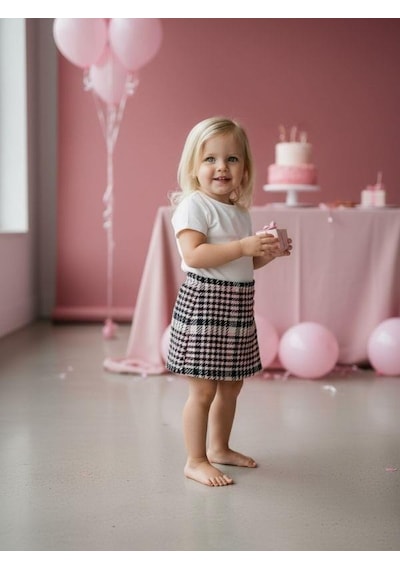 Zekids Kız Bebek Kazayağı Desenli Şort Etek-16541 Pembe