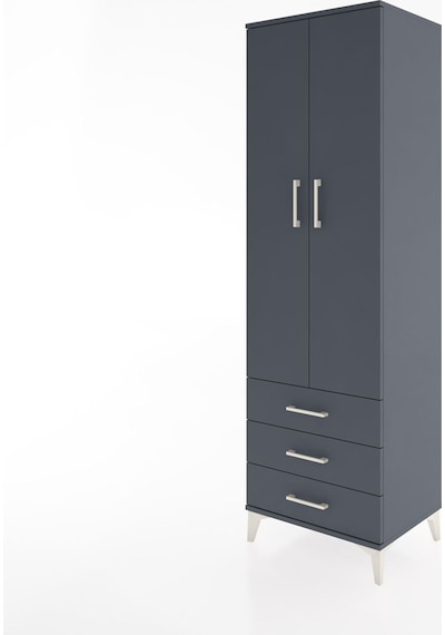 Hyperion Dolap 4 Raflı 3 Çekmeceli 2 Kapaklı 60x44x195 Antras... Antrasit
