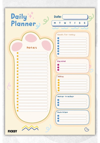 Günlük Planlayıcı - A4 Ebat Yapılacaklar - 30 Yaprak - Daily Planner - 1452 Çok Renkli