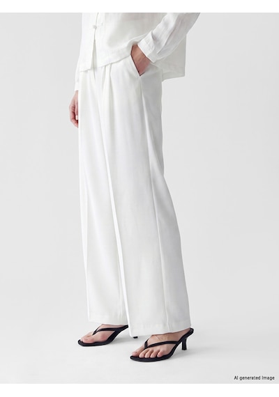 Lcw Modest Ekru Loose Fit Keten Görünümlü Kadın Pileli Pantolon