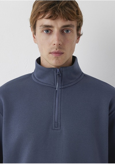 Yarım Fermuarlı Sweatshırt Ombre Mavi