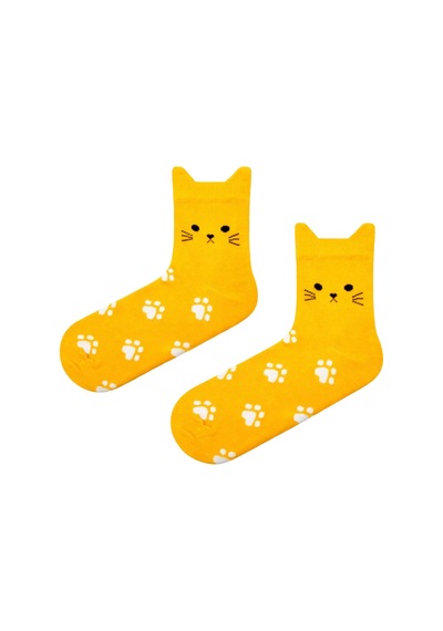 Carnaval Socks Kedi Kulaklı Pati Desenli Unisex Soket Çorap Turuncu