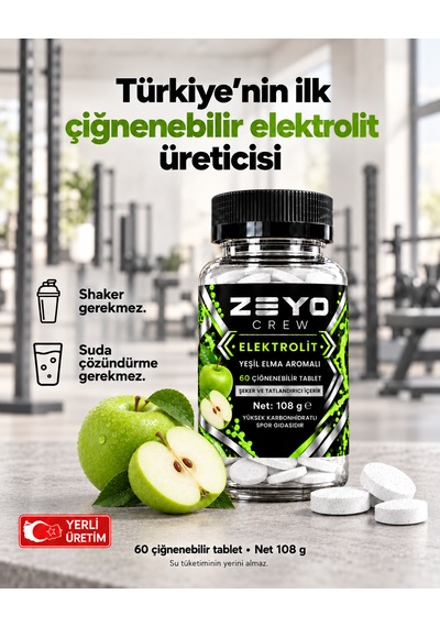 Çiğnenebilir Elektrolit Tablet - Yeşil Elma Aromalı 60 Tablet / 108g