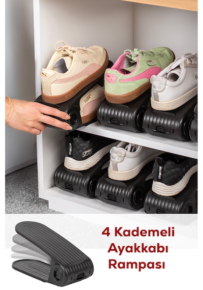 Porsima 5302 12li Ayakkabı Rampası Ayakkabı Düzenleyici Dolap İçi Organizer- Siyah Siyah