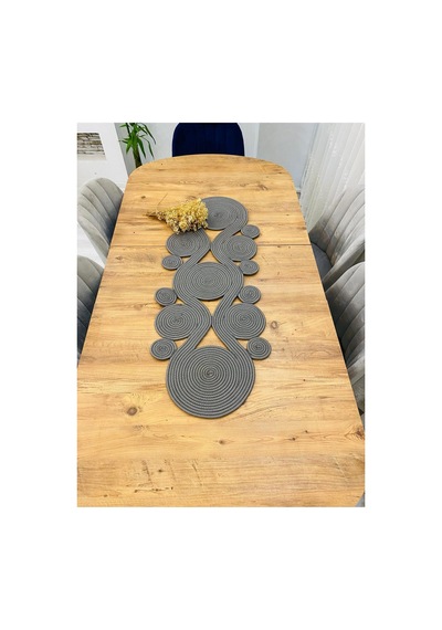 Jüt, Hasır,sarmal Model, Dekoratif Masa Örtüsü, Runner 40x110 Cm, Sehpa Örtüsü, Bohem Tarzı Antrasit Antrasit