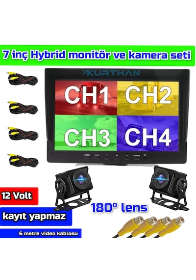 7 İnç Kayıtsız Monitör 2 Adet 180'' Geniş Açılı Ahd Kamera 12 V