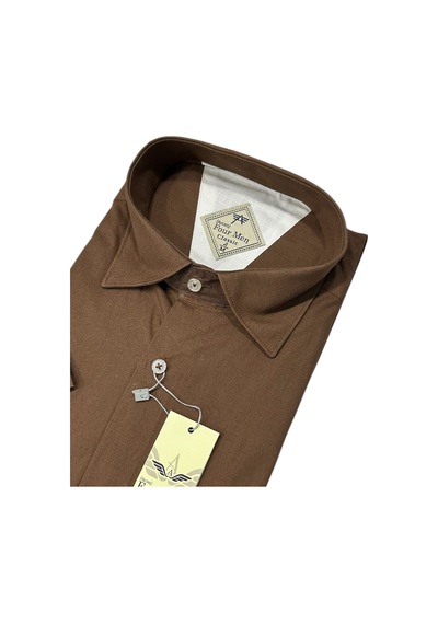Eren Style Linen Keten Klasik %100 Cotton Kısa Kollu Terletmeyen Gömlek Kahverengi