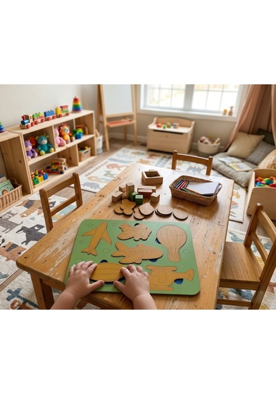 Ahşap Hava Taşıtları Puzzle Seti Montessori