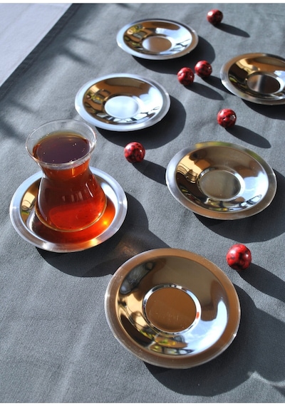 6'lı Paslanmaz Çelik Gümüş Çay Tabağı 10 Cm Çay Tabak Gümüş