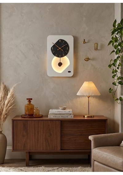 Nairobi Ledli Ahşap Salon Duvar Saati Quartz Ultra Sessiz Mekanizma 55 Cm X 34 Cm Beyaz