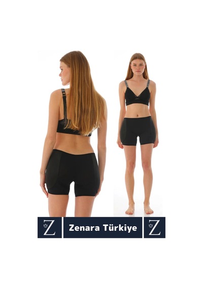 Zenara Kaymaz İz İç Göstermez Push Up Popo Kaldırıcı Şekillendiren Yandan Destekli Dolgulu Şort Korse Siyah