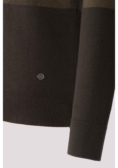 Erkek Triko Haki Bisiklet Yaka Desenli Slim Fit Pamuklu Kazak Ncs Jeans 3730-haki Haki