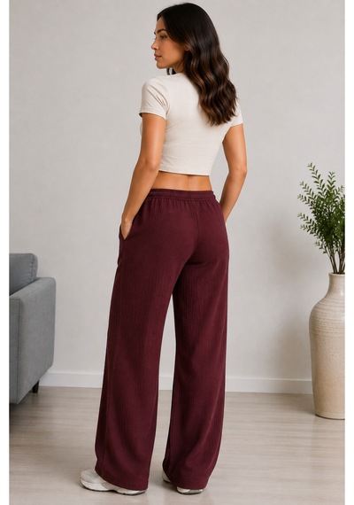 Mixxtrend Kadın Tencel Rahat Pantolon Bordo