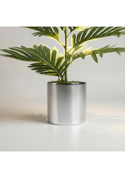 100 Cm Yapay Areca Palmiyesi Premium Dekoratif İç Mekan Bitkisi Metal Gümüş Saksı Yeşil