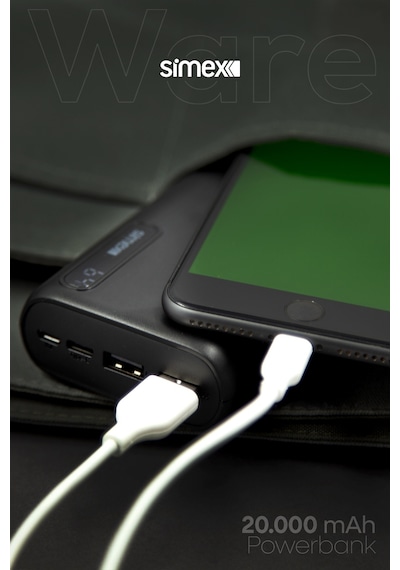 Simex Ware 20.000 mAh Dijital Ekranlı Powerbank - Dual Şarj, Type-C & Micro USB, Hızlı Şarj Destekli