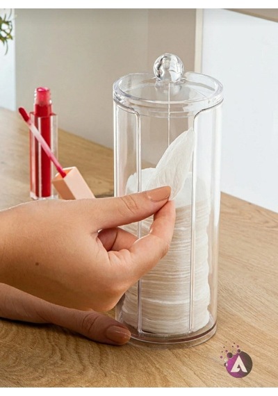 Şeffaf Makyaj Pamukluğu - Dikey Plastik Ekru Diğer