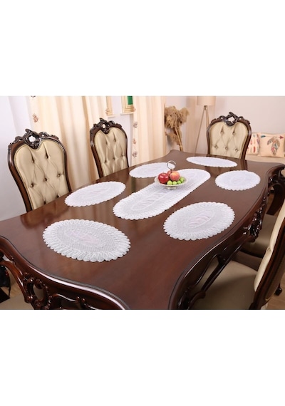 Tropik Home 6 Kişilik Amerikan Servis Supla Ve Runner Takımı 7 Parça Çeyiz Seti Nakışlı Masa Ve Sunum Seti Gri Diğer