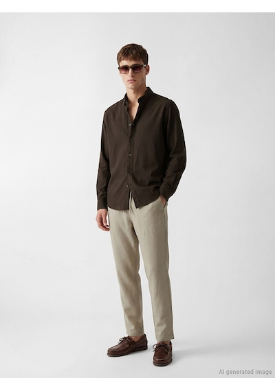 Lcw Vision Kahverengi Regular Fit Keten Karışımlı Erkek Gömlek