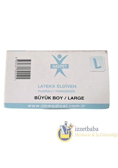 Has-pet Latex Pudralı Muayene Eldiveni L Beden 100 Adet