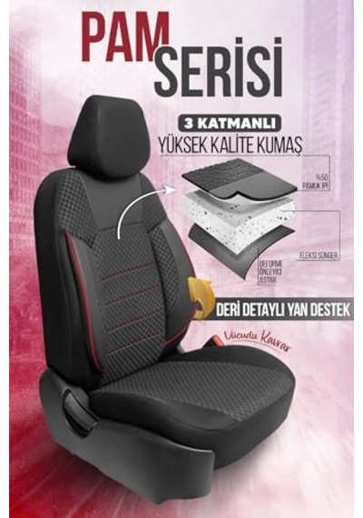 Ayrex Pam Serisi Oto Koltuk Kılıfı Siyah-kırmızı Diğer