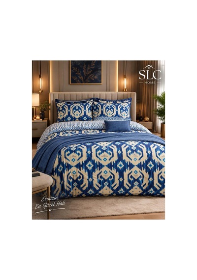 Slc Home %100 Pamuk Şık Tasarım Çift Kişilik Nevresim Takımı 4 Parça Mavi/beyaz Mavi - 938573015 Mavi