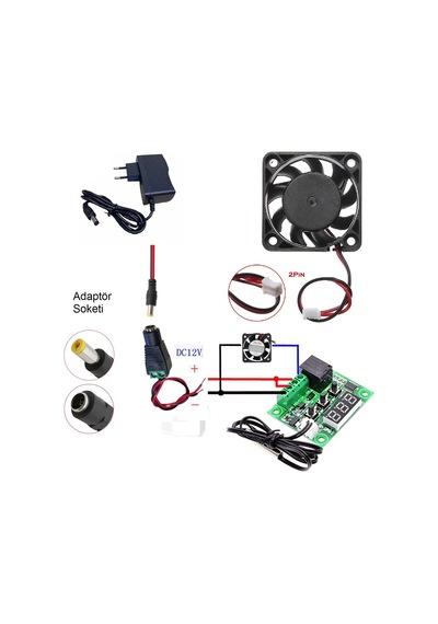 Dc 12v Adaptörlü Dijital Termostat Sıcaklık Kontrol Kartı İle 12v Fan Pervane Çalıştırma Devresi Öğrenci Hobi Deney Seti