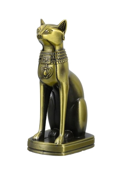 Antik Mısır Kedi Heykeli Bastet Metal Dekoratif Hediyelik Biblo 8x15cm