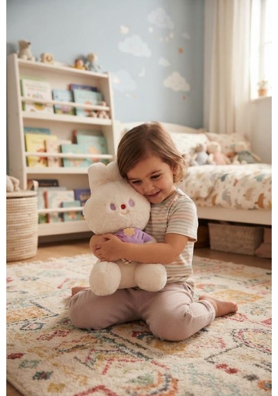 Sevimli Yumuşak Dondurmalı Peluş Tavşan 40 Cm Hayal Gücü Gelişimi Destekleyen Oyun Ve Uyku Arkadaşı Beyaz