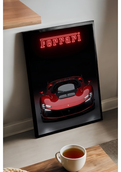Ferrari Daytona Sp3 Siyah Ahşap Çerçeveli Poster, Dekoratif Araba Duvar Tablosu