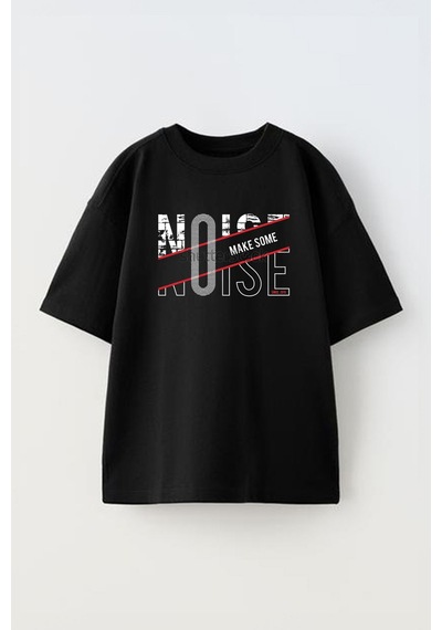 Thewert Unisex Noise Make Some Tasarım Baskılı Pamuk Sıyah Oversize T-shirt Siyah