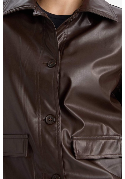 Defacto Regular Fit Polo Yaka Suni Deri Blazer Ceket G2308ax25wnbn212 Kahve-bn212