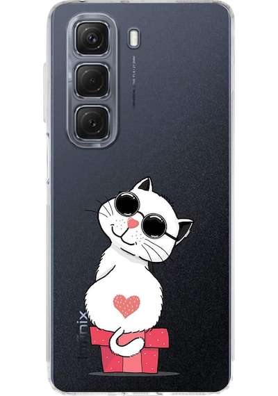 İnfinix Hot 50 Pro İle Uyumlu Coolcat Baskılı Tasarım Kamera Korumalı Şeffaf Silikon Kılıf Şeffaf