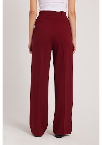 Tudors Kadın Regular Fit Klasik Kesim Yüksel Bel Geniş Paça Bordo Pantolon-39582 Bordo