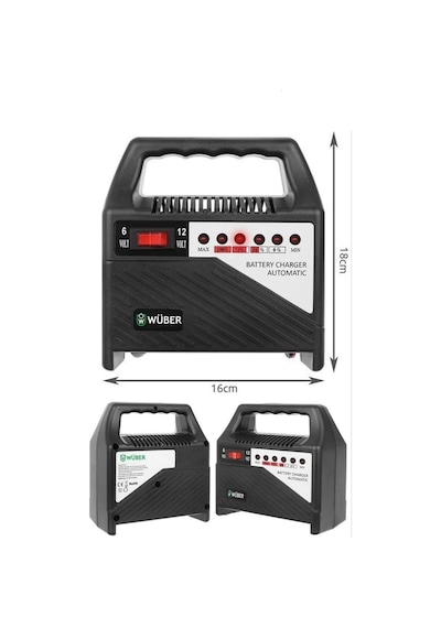 Wüber 6-12v Akü Şarj Cihazı 6 Amper Kablolu Kıskaçlı Motor Araç Akü Şarjı