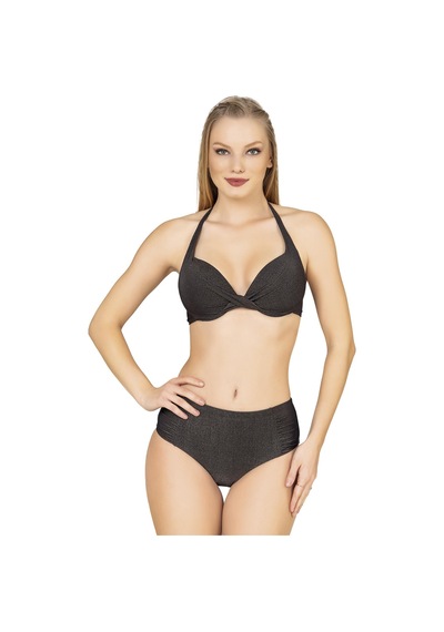Endeep Kadın Balenli Destekli Yüksek Bel Bikini Takımı Siyah