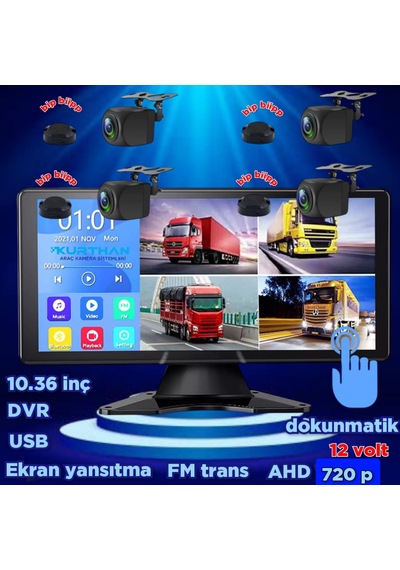 Dvr Ekran Ve 4 Ad. Ahd 720p Nesne Tanıma Sesli İkazlı Kamera Seti