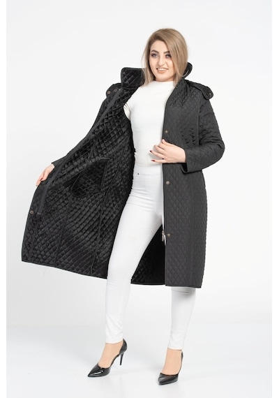 Vetre Kadın Kapitone Mont (105 Cm) Siyah Büyük Beden 1018 Çok Renkli