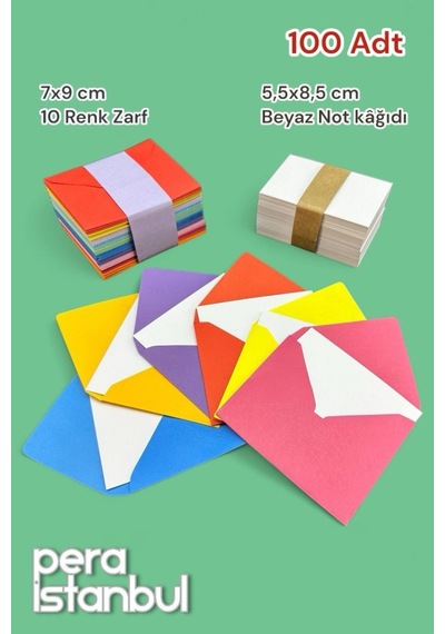 100 Adet Mini Zarf 70mmx90mm 10 Renk Zarf Hediye Doğum Günü Dilekleri Zarfı Beyaz Not Kartlı