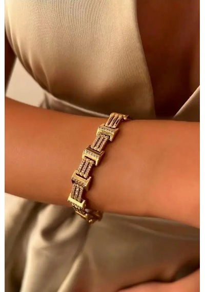 Xuping Zirkon Taşlı Şerit Bileklik - Gold Çok Renkli