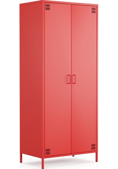Pera Metal Elbise Dolabı, Soyunma Dolabı, İki Kapılı, 80,50 X 50 X 189,50 Cm Ral 3020 Kırmızı